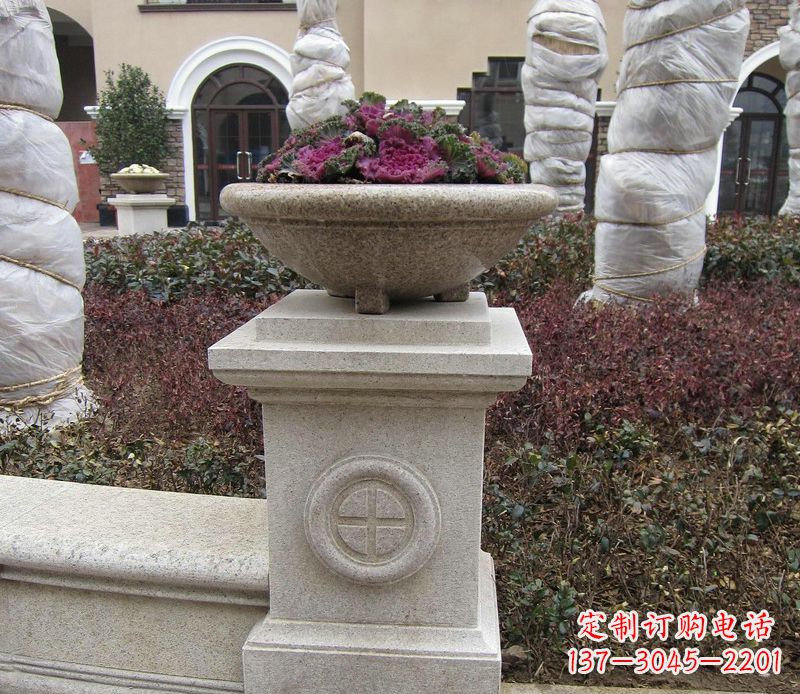 石狮精美大理石花盆,给你的家居添彩