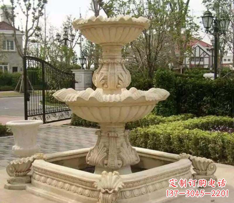 石狮优雅精致的喷泉石雕