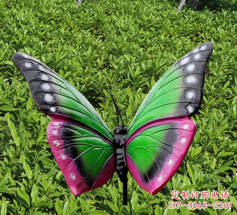 石狮玻璃钢蝴蝶插件,花园草丛草坪仿真昆虫雕塑