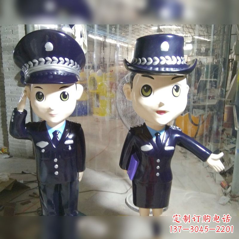 石狮玻璃钢警察雕塑表达警队宗旨