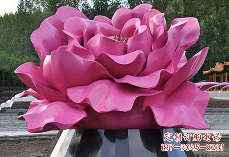 石狮不锈钢彩色牡丹花雕塑美丽的艺术品