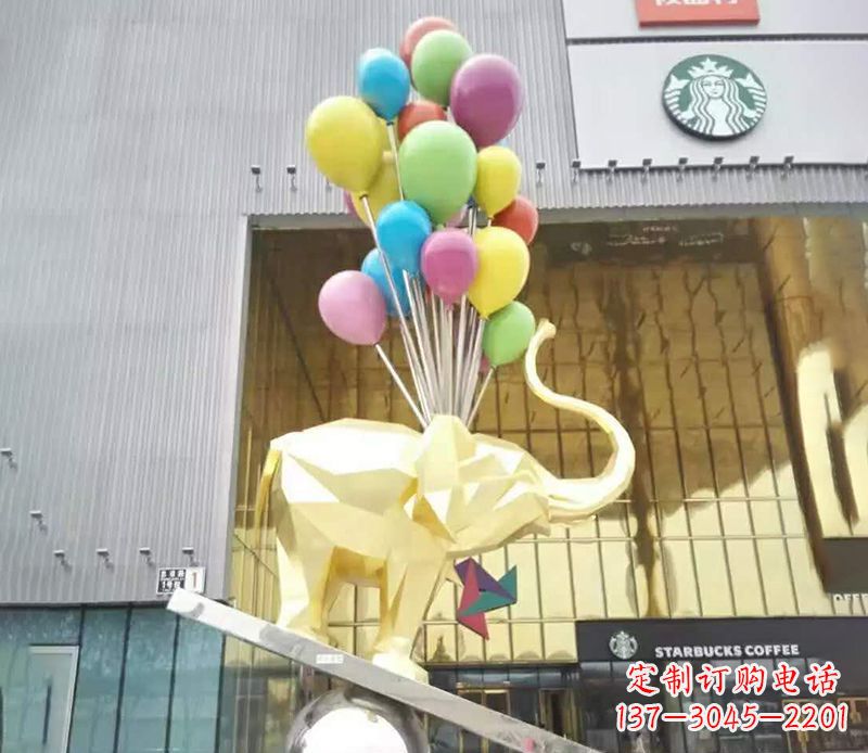石狮不锈钢踩球的小象雕塑