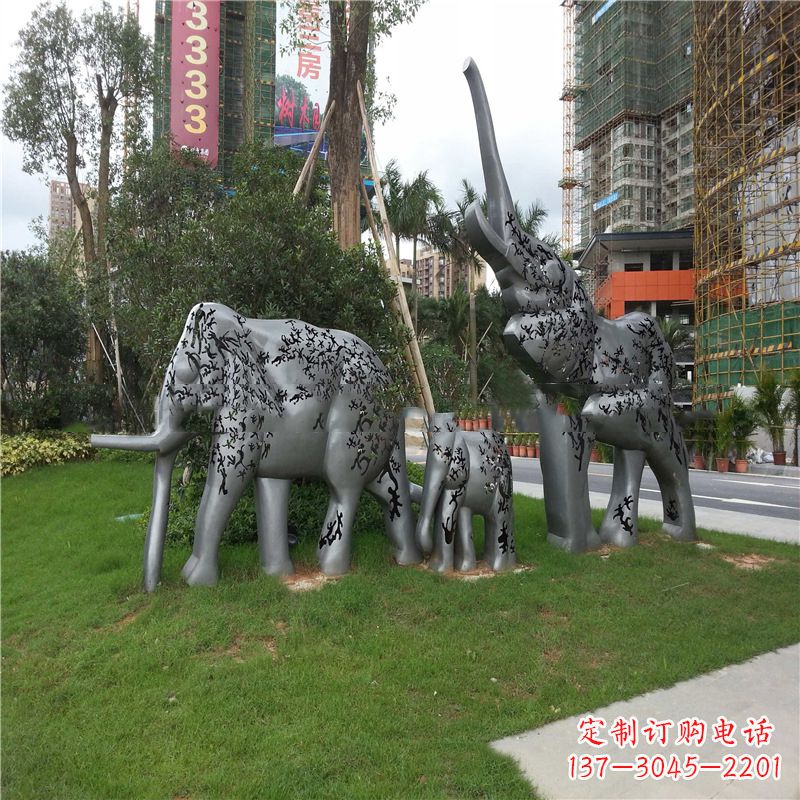 石狮不锈钢大象雕塑小区园林的精美装饰