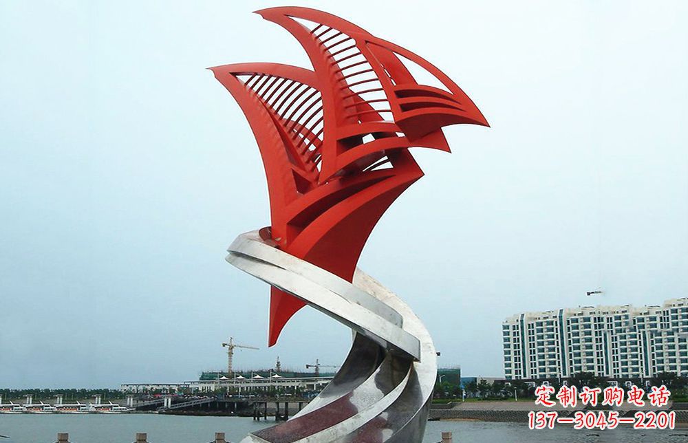 石狮海洋之舟——不锈钢抽象帆船海边景观雕塑