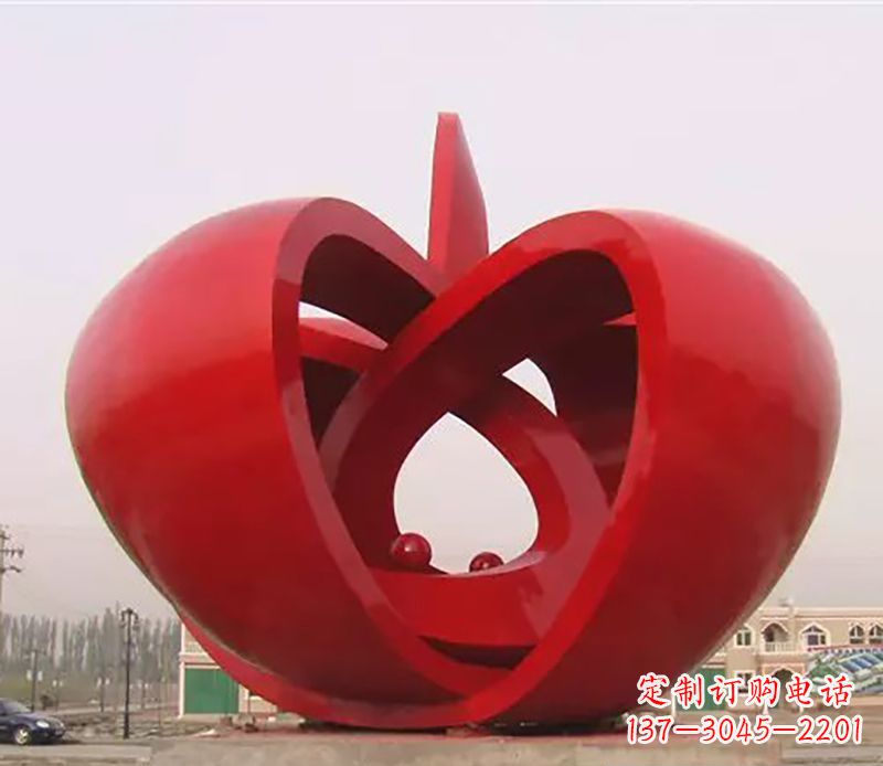 石狮精致的不锈钢苹果雕塑
