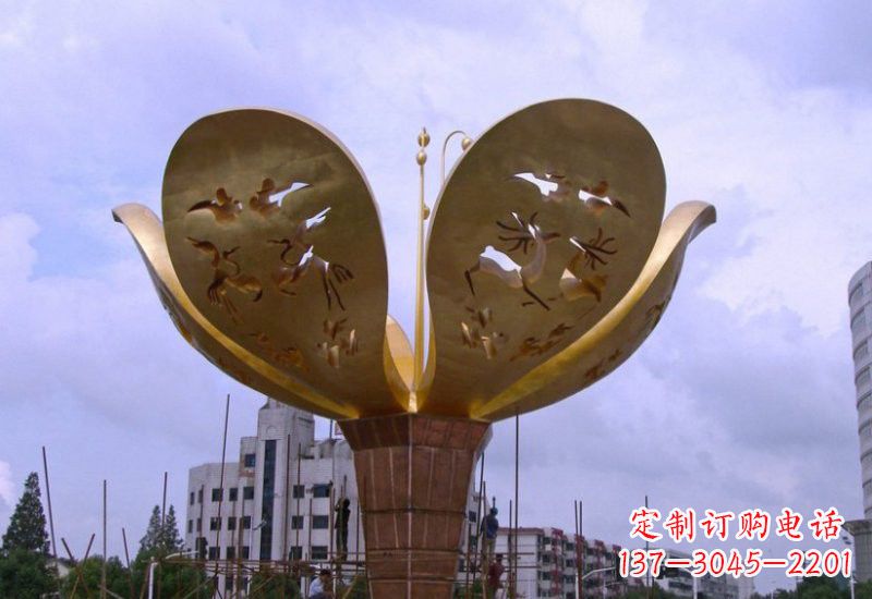 石狮大型不锈钢紫荆花雕塑