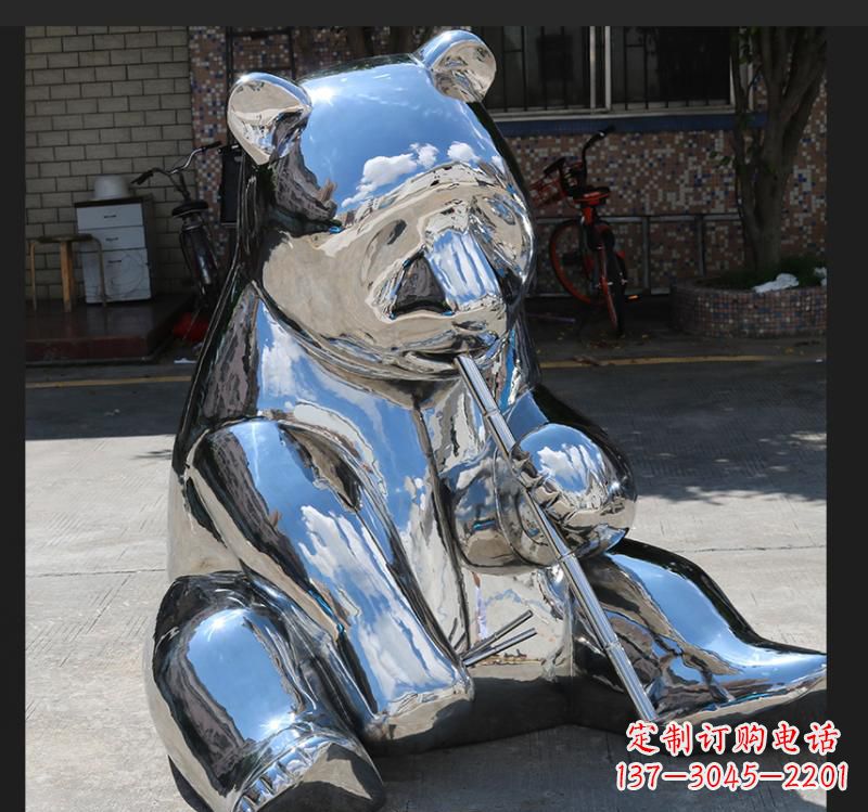 石狮不锈钢动物镜面熊雕塑