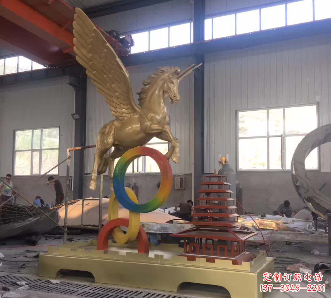 石狮不锈钢飞马踩圆圈雕塑精美艺术之作