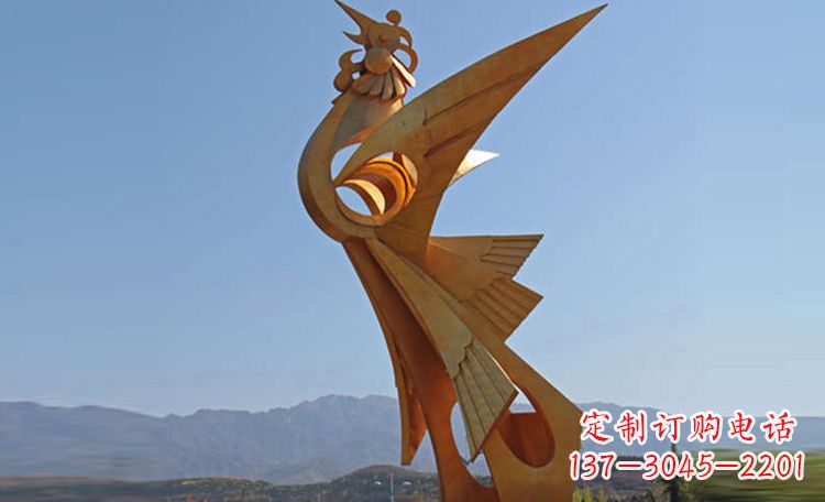 石狮不锈钢凤凰雕塑,给环境增添灵动之美