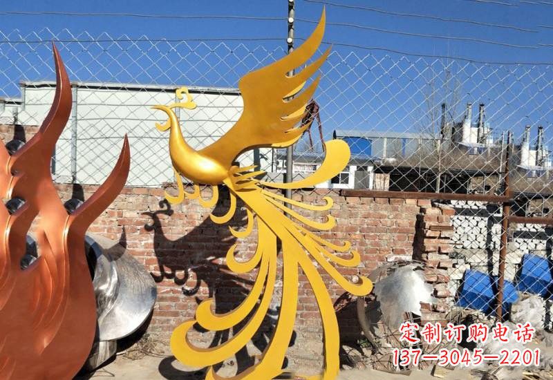 石狮不锈钢凤凰雕塑——灿烂金色给予城市温暖