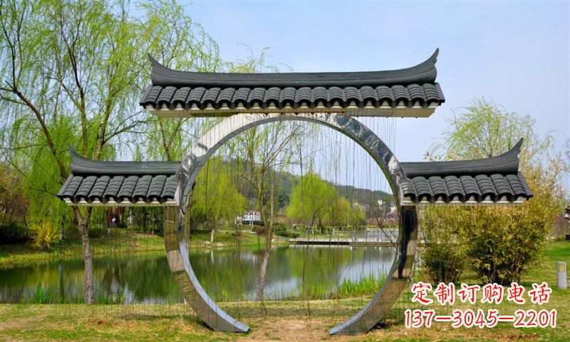 石狮不锈钢公园月亮门雕塑传承中华文化