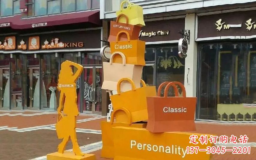 石狮街头景观购物袋雕塑