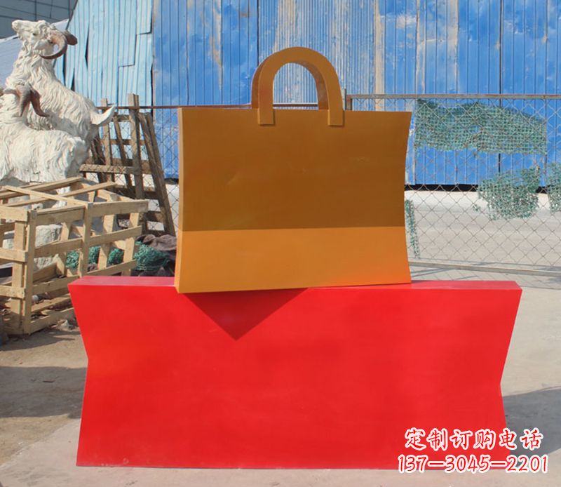 石狮精美不锈钢购物袋雕塑