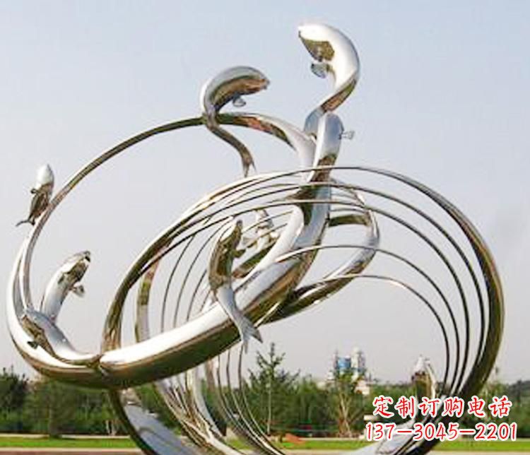 石狮不锈钢海豚雕塑美丽而又神秘