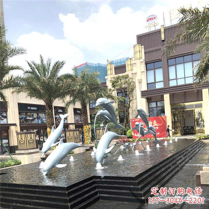 石狮精美海豚喷泉,点缀城市企业街道