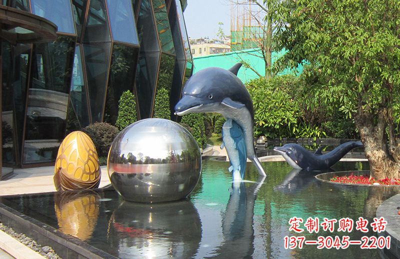 石狮不锈钢海豚景观雕塑创造精美绝伦的企业公园