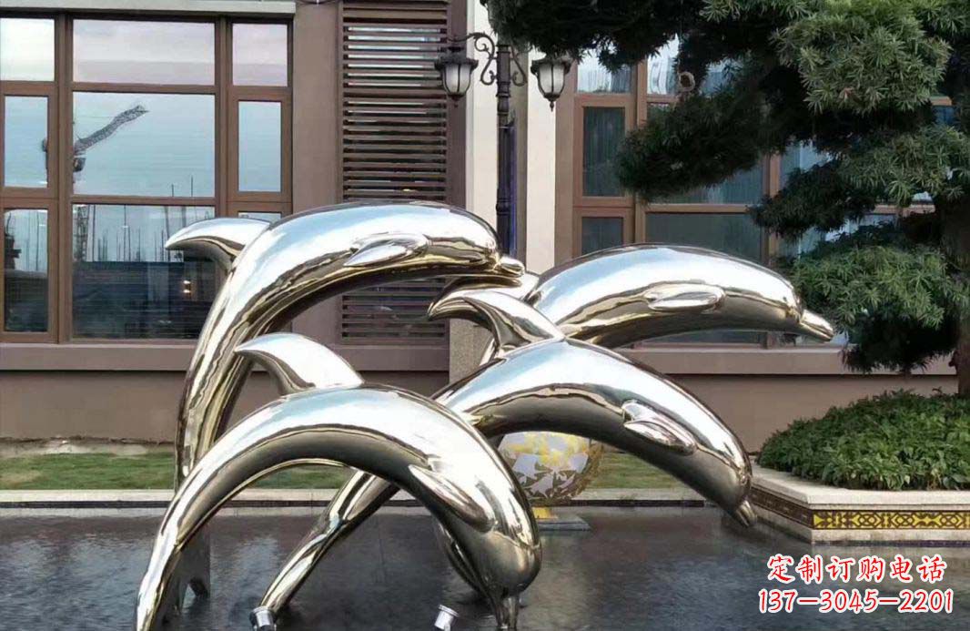 石狮不锈钢海豚跳跃雕塑精美绝伦