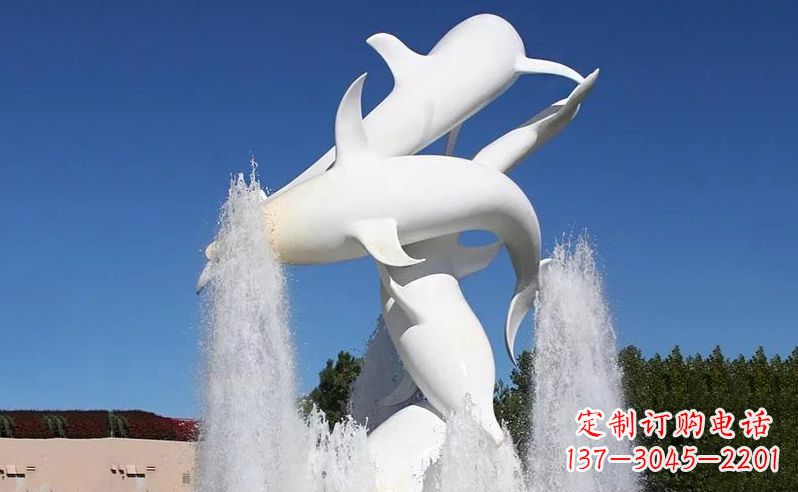 石狮不锈钢海豚喷泉雕塑传递海豚的美丽