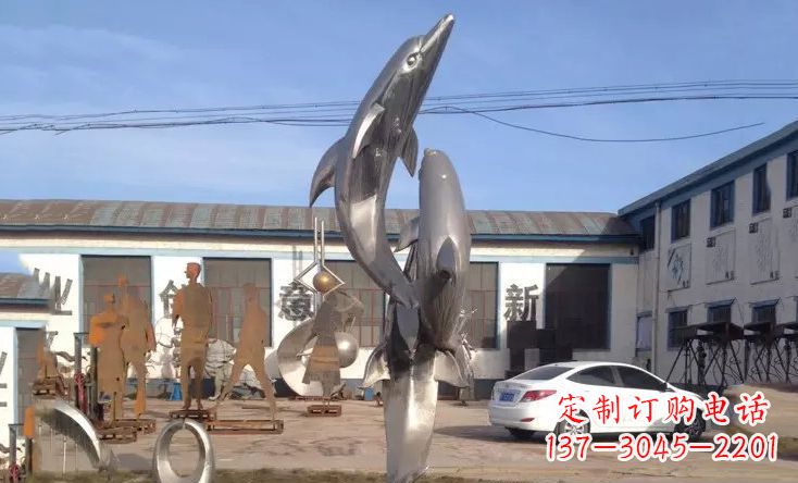 石狮不锈钢海豚嬉戏雕塑精美的艺术视觉