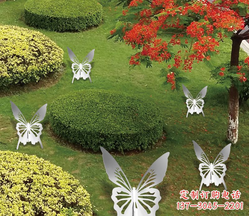 石狮灵动飞舞不锈钢蝴蝶雕塑
