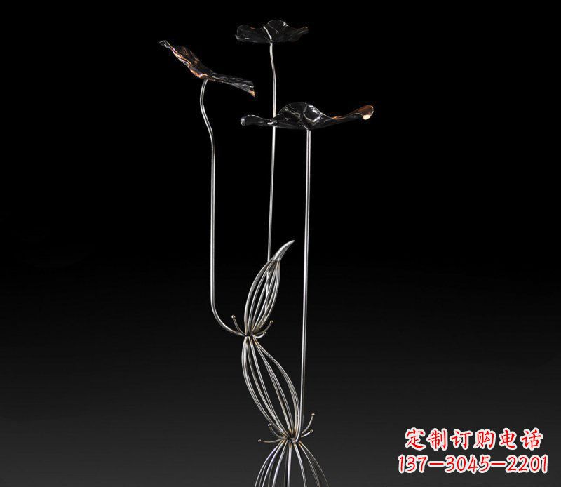 石狮不锈钢荷叶雕塑——给大厅景观带来清新气息