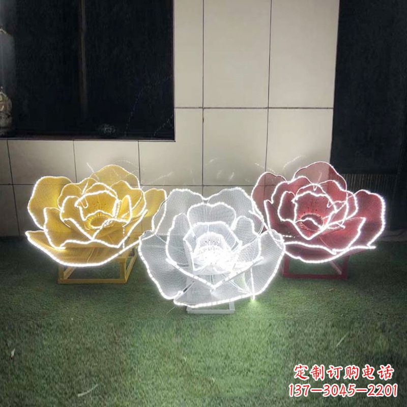 石狮精美不锈钢玫瑰花灯光雕塑