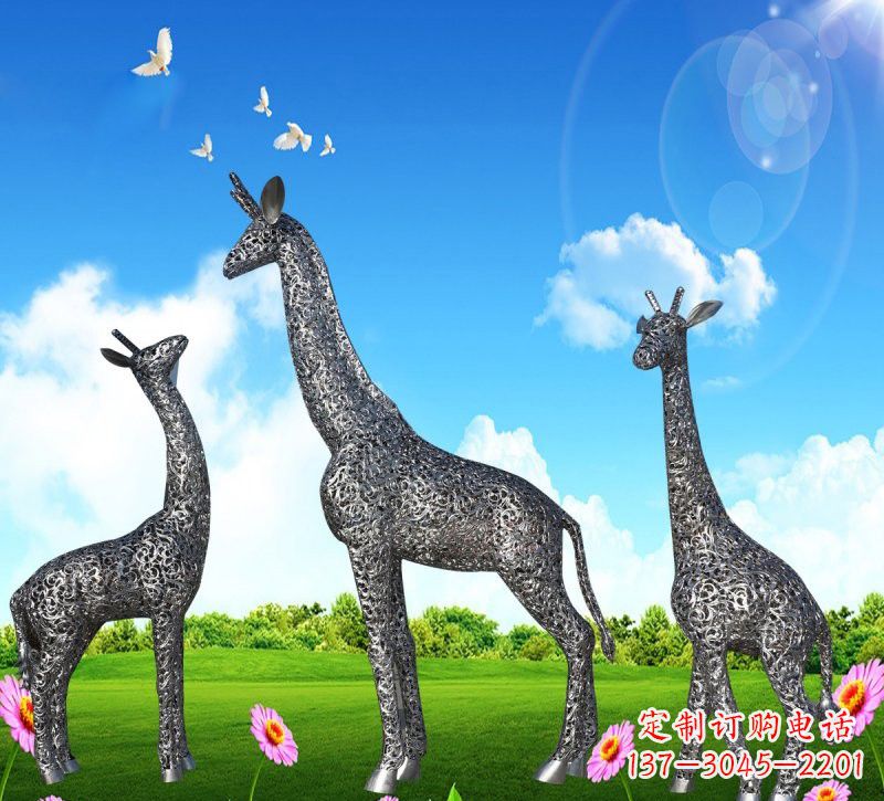 石狮不锈钢长颈鹿雕塑优雅美观的艺术品