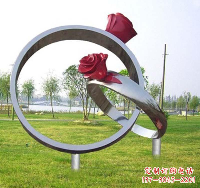 石狮精美不锈钢玫瑰戒指雕塑