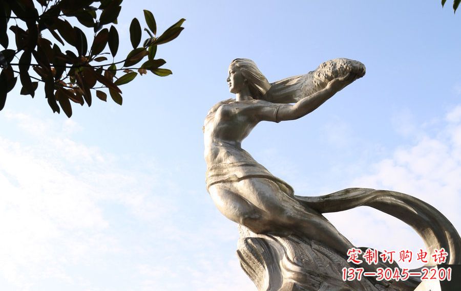 石狮女娲传承中华神话的不锈钢雕塑