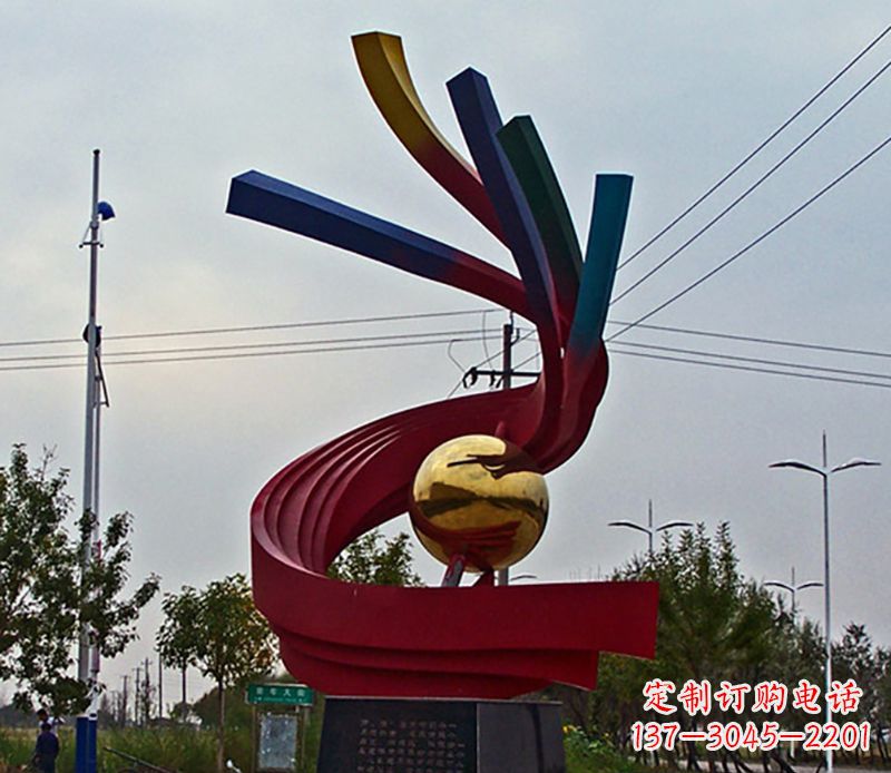 石狮不锈钢飘带雕塑艺术与自然的完美结合
