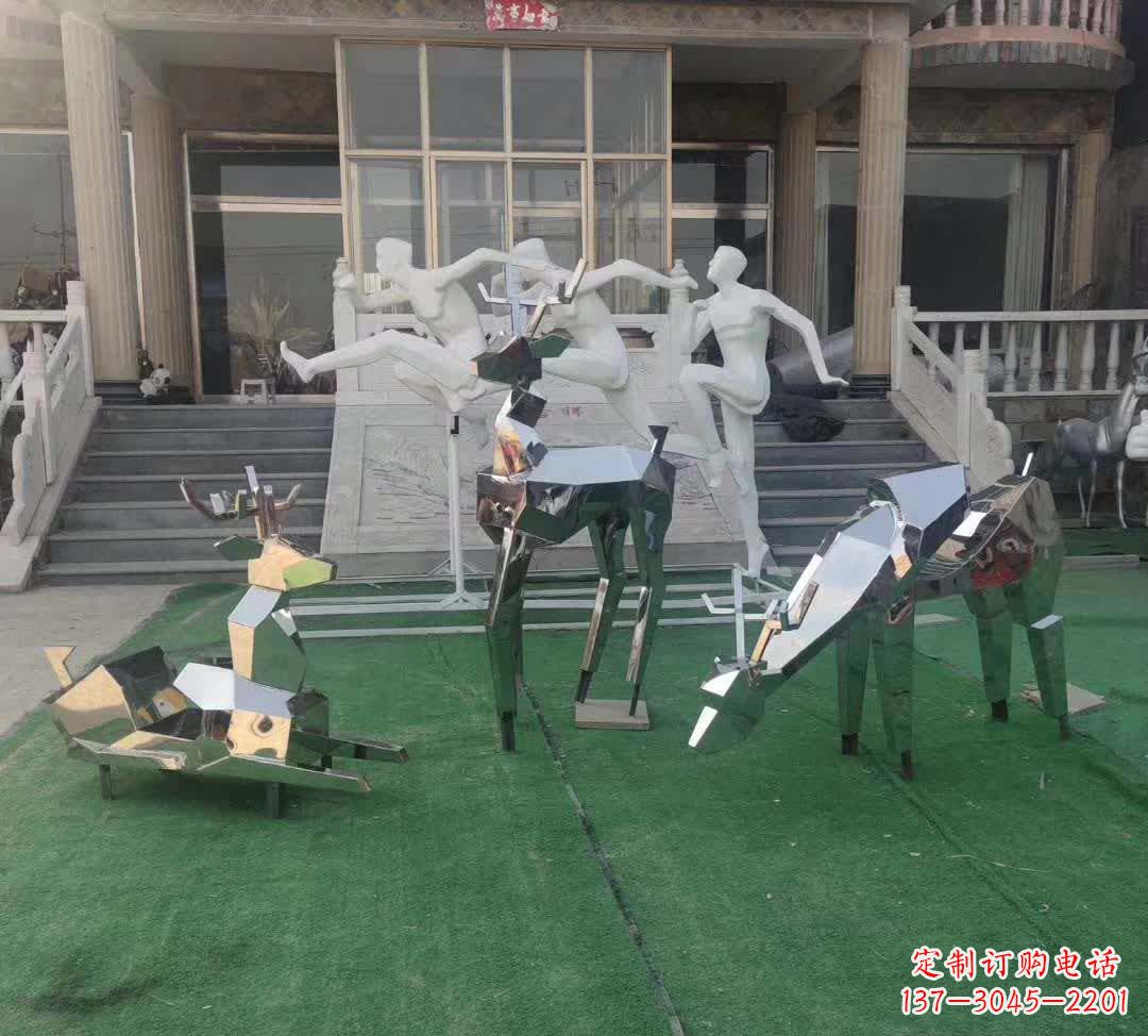 石狮精美动物雕塑点缀不锈钢售楼部