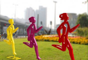 石狮勇敢奔跑的女性雕塑