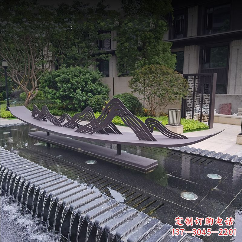 石狮精美的不锈钢小船假山