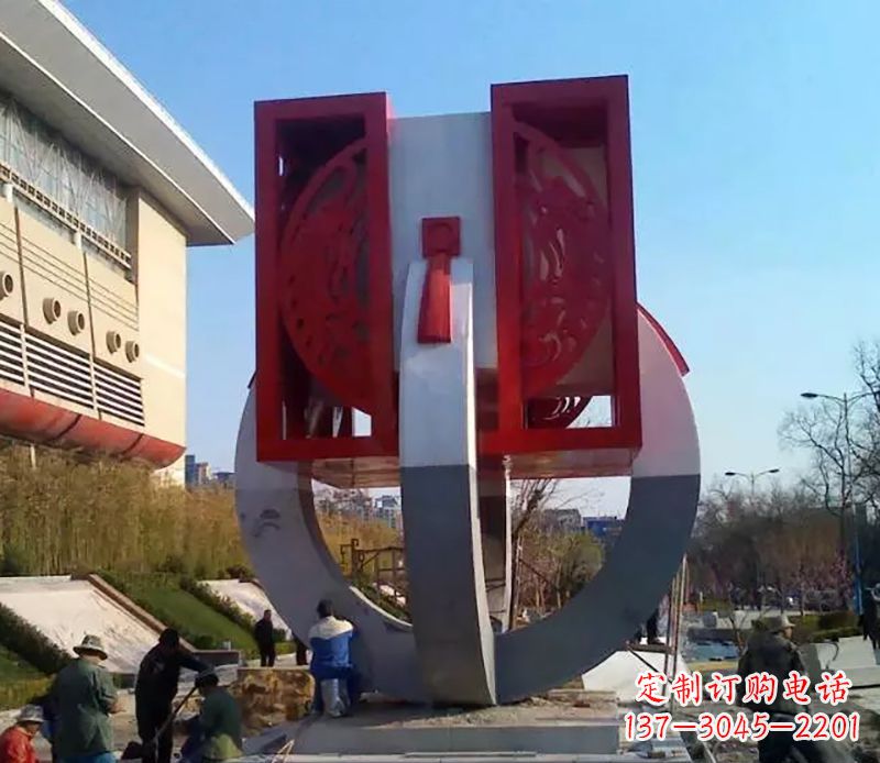石狮不锈钢圆环雕塑象征着永恒的美