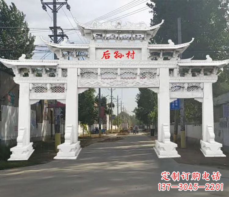 石狮村庄三门五楼牌坊石雕 (2)