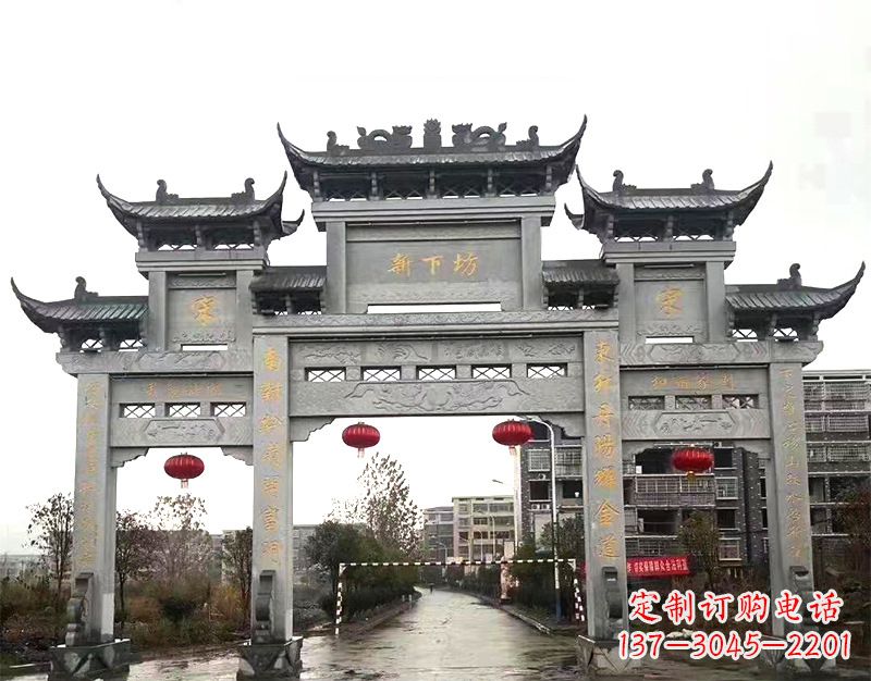 石狮村庄石牌坊雕刻