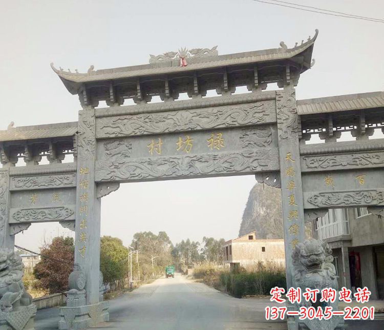 石狮村庄石牌坊石雕