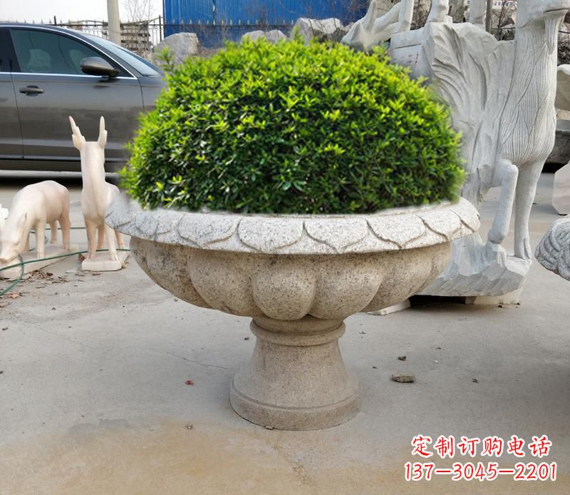 石狮优雅大理石花盆雕塑