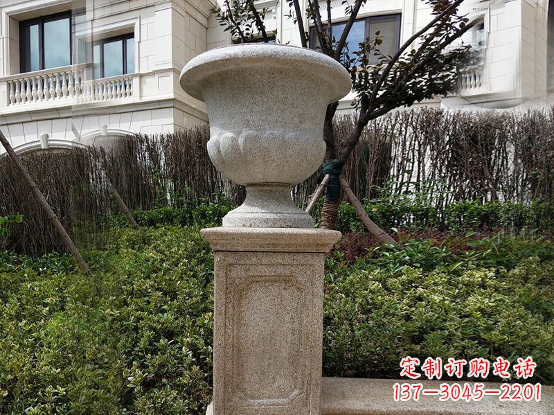 石狮大理石花钵小区花盆石雕艺术品