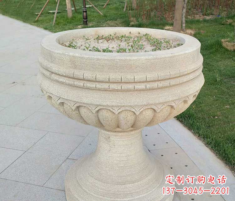 石狮大理石花盆石雕