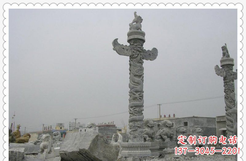 石狮精致雕刻,大理石华表雕塑