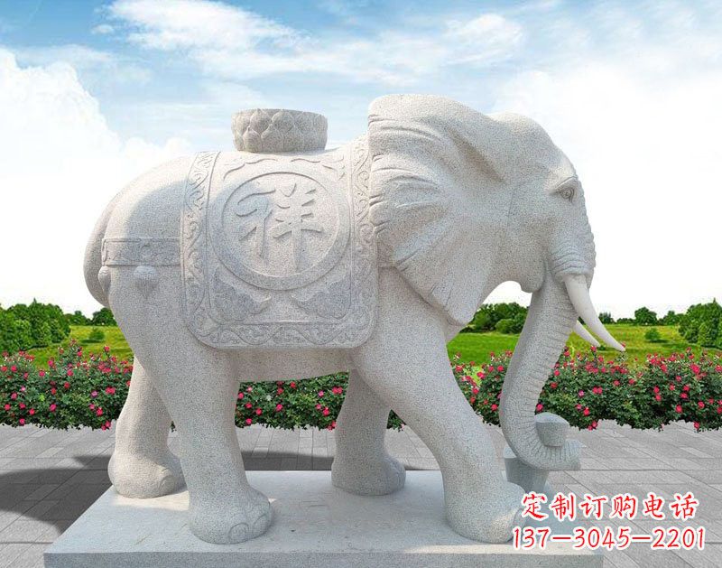 石狮精美大理石大象雕塑