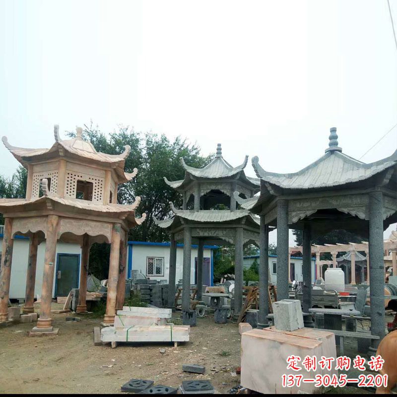 石狮精美大理石凉亭雕塑