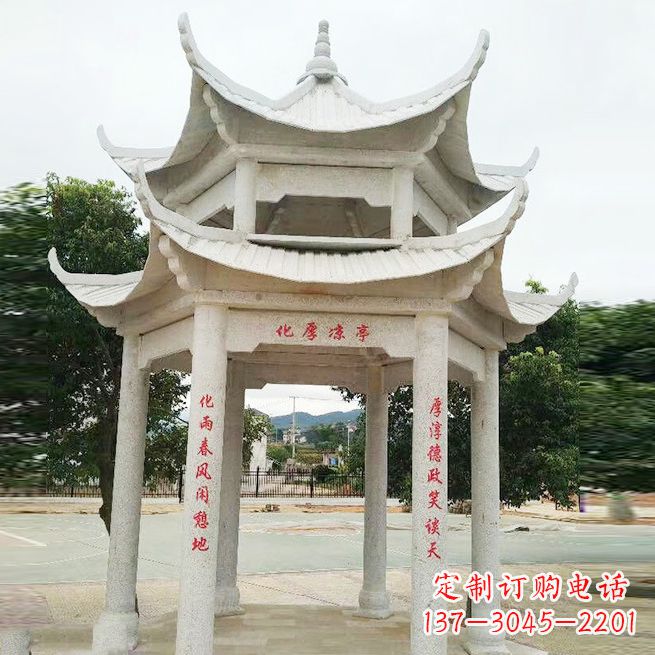 石狮大理石凉亭双层雕塑