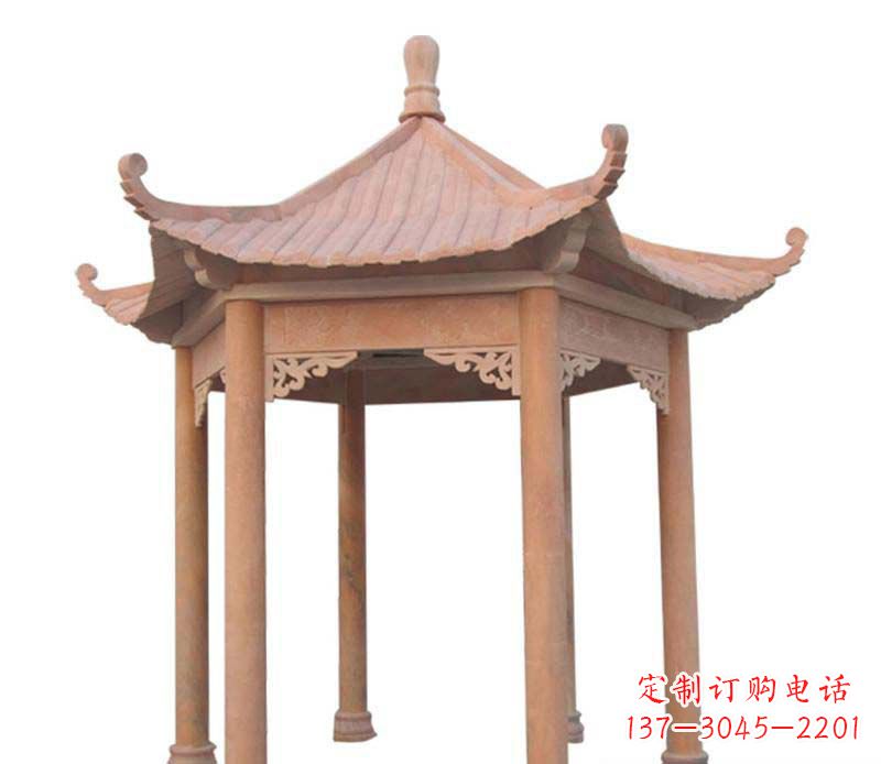 石狮大理石六角凉亭雕塑