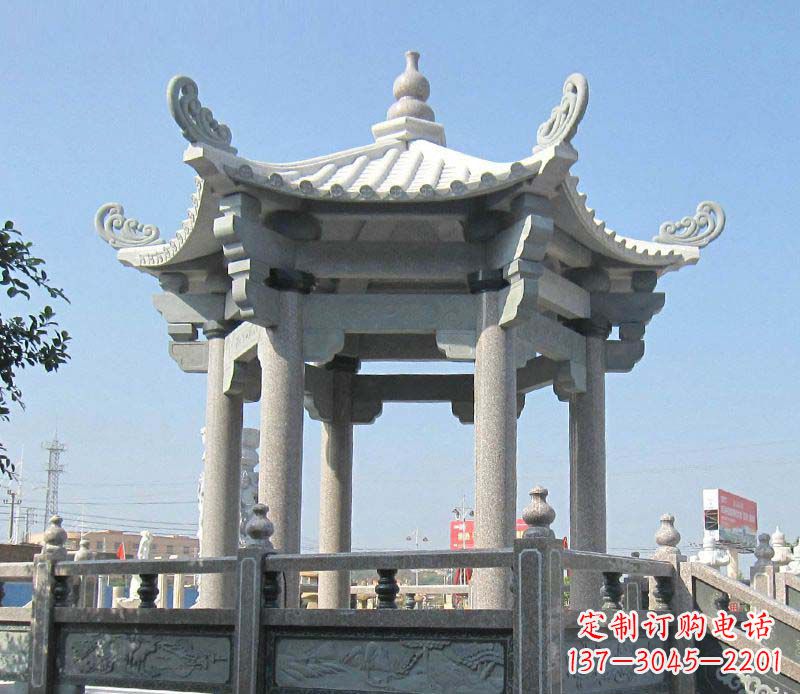 石狮大理石六角凉亭石雕,为您的家园带来浪漫情怀