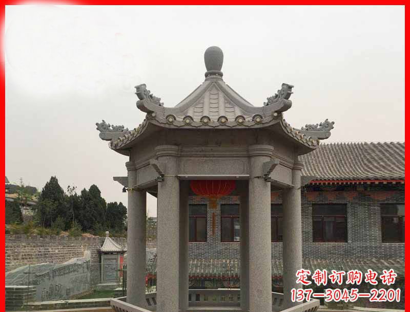 石狮大理石六角凉亭石雕