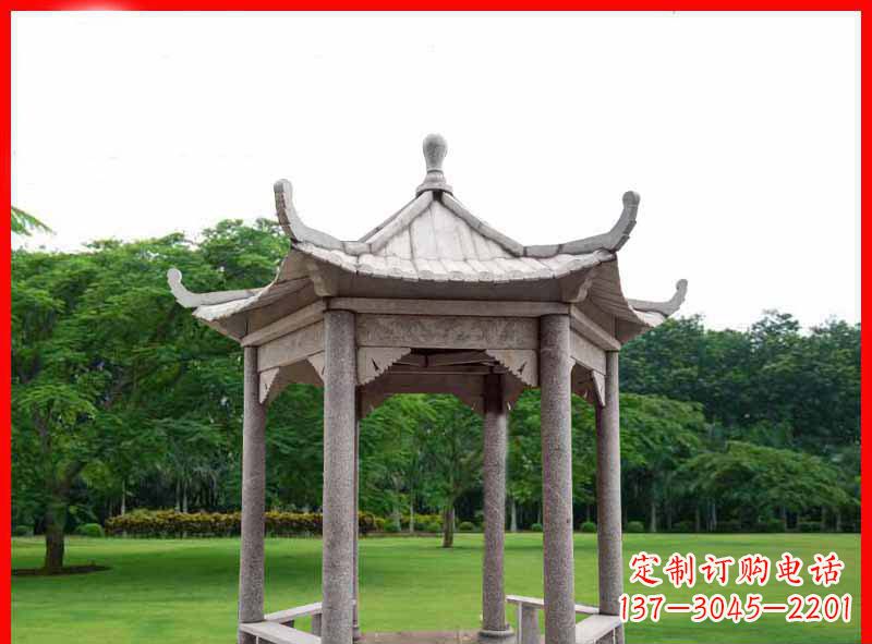 石狮精致大理石凉亭雕塑
