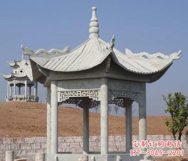 石狮精美大理石六角凉亭石雕