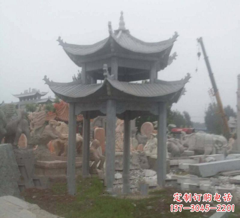 石狮大理石六角凉亭石雕，精美绝伦